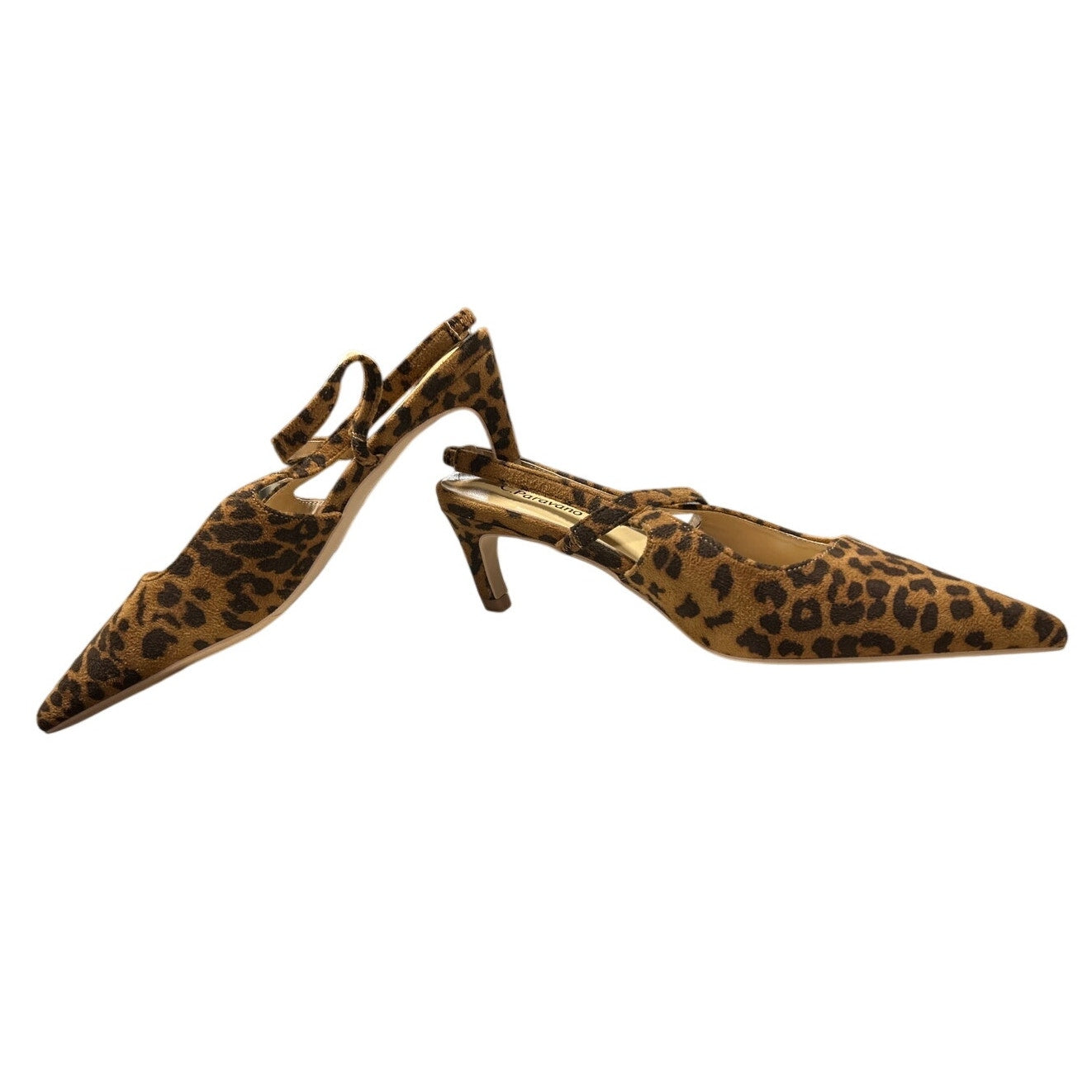New C.Paravano Women Size 9 Brown Leopard Spot Slingback 2.75" Kitten Heel Shoes