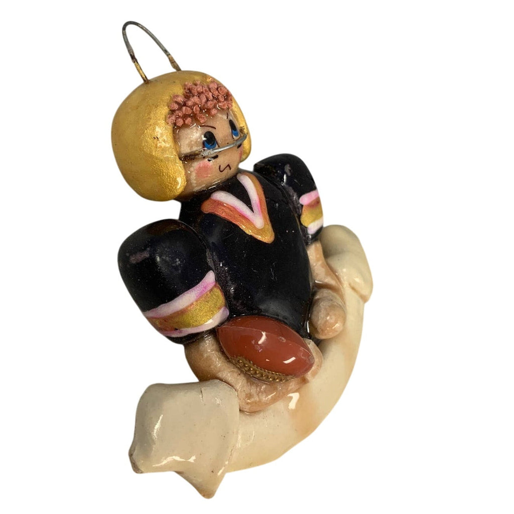 Vintage Handmade Hand Painted Football Player Baked Dough Christmas Ornament