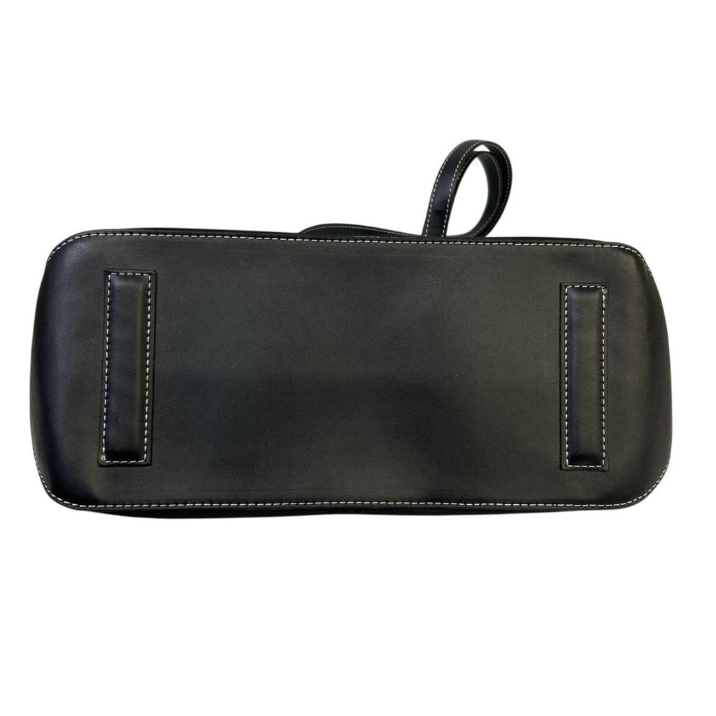 Calvin Klein Womens Black Faux Leather Trim Zipper Close Vinyl Shoulder Hand Bag