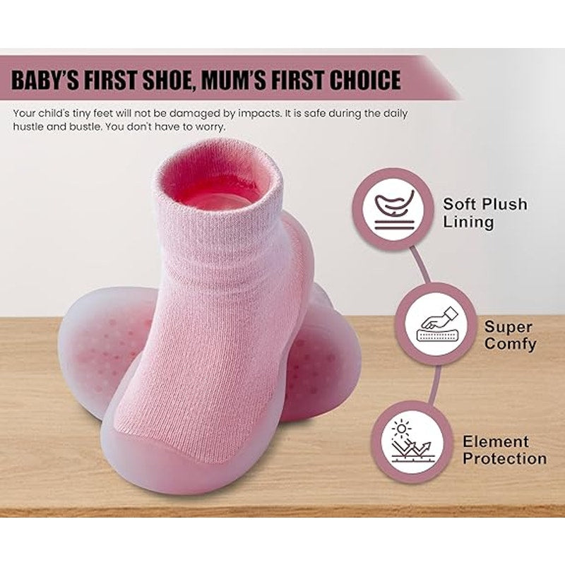 Dookeh Toddler Girls Size 5 Pink Sneakers Non Slip Soft Sole Sock Shoes
