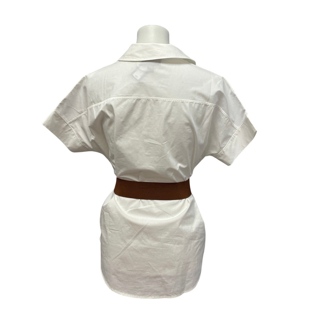 New Worthington Womens Size Small Cotton Blend Short Sleeve Belted Button Shirt