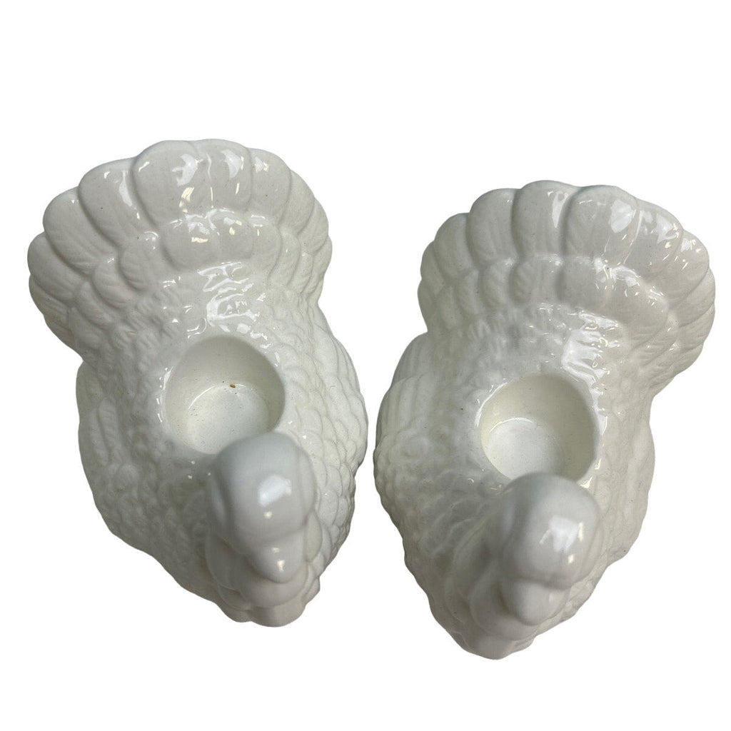 Vintage White Ceramic Thanksgiving Turkey Salt Pepper Shaker Candle Holders
