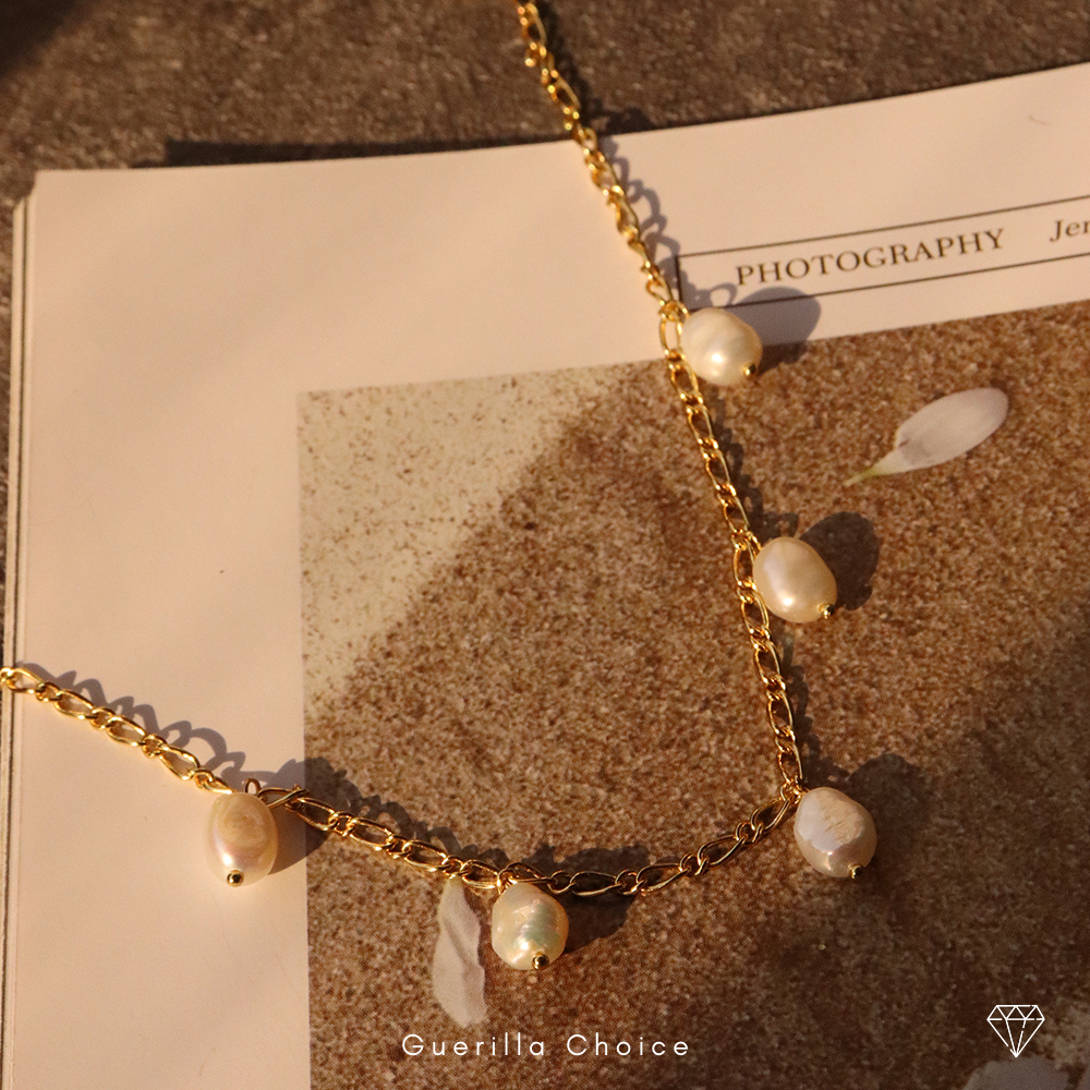 Pearl Charm Necklace, 18K Gold Plated