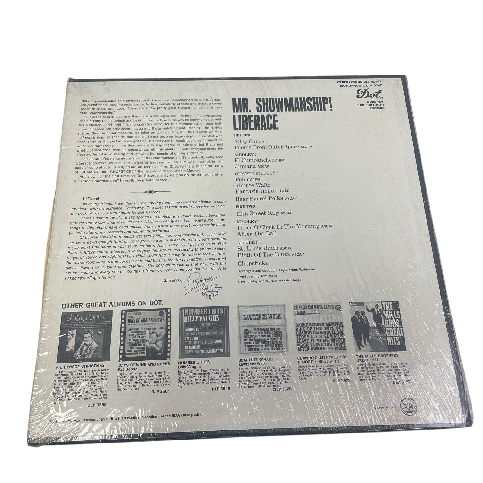 1963 Liberace Mr Showmanship Dot Records DLP 3547 Ultra Hi Fi Vinyl Record Album