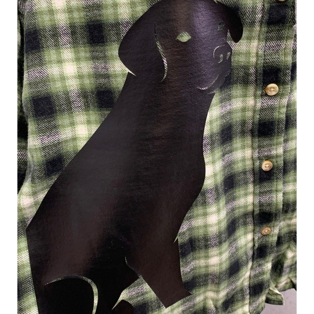New Hand Printed Womens XXL Black Lab Dog Long Sleeve Plaid Flannel Hoodie