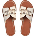 Verdusa Womens Size 9 Beige Slip On Slides Flat Sandal Chain Faux Leather Shoes