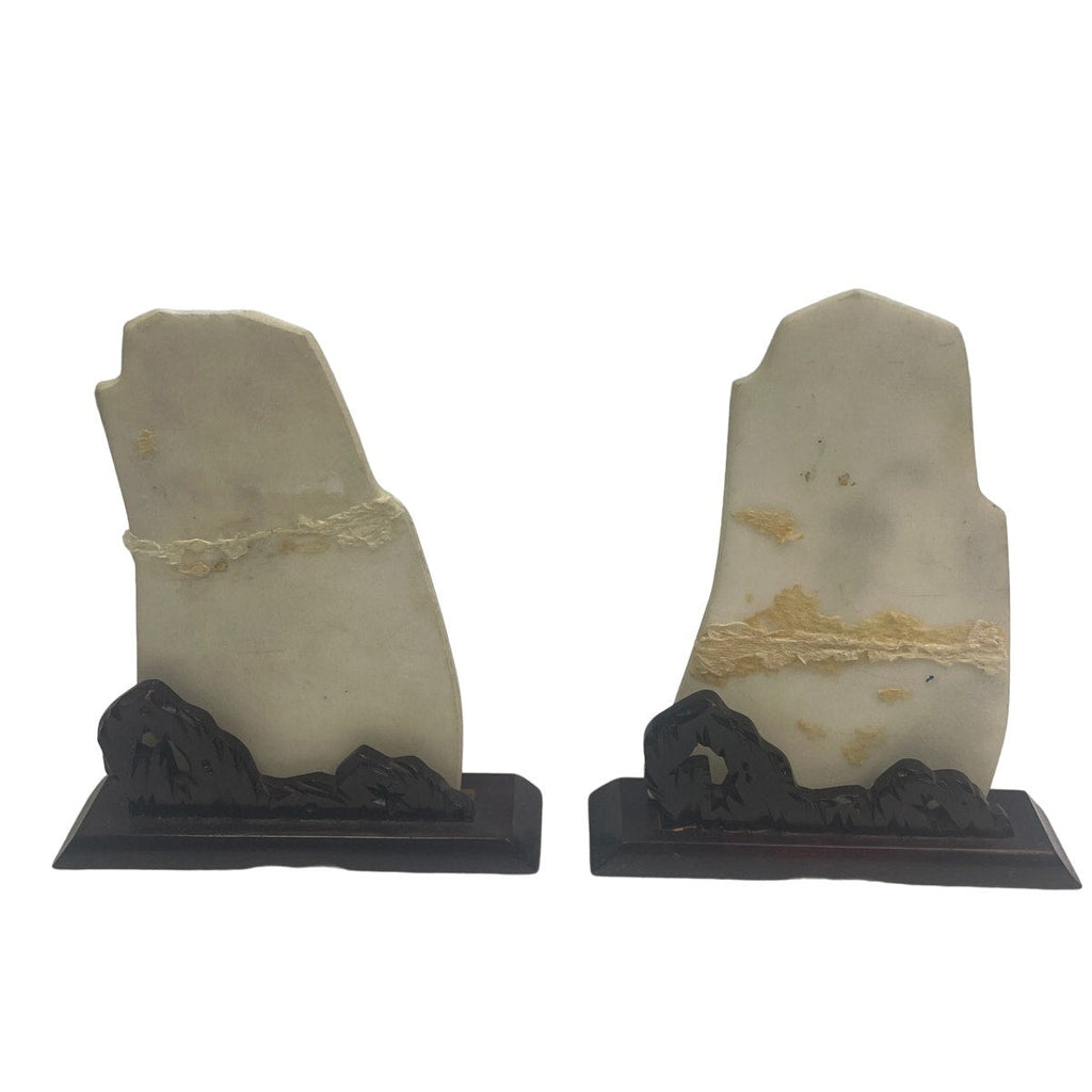 Set of 2 Vintage Soapstone Hand Painted Geisha Girls Cherry Blossom Art
