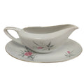 Vintage Golden Rose Flower Gold Rim Gravy Boat Fine China Japan w Saucer Plate