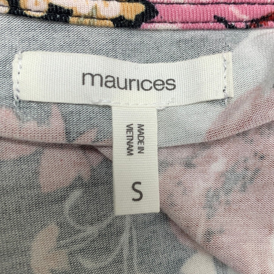 Maurices Womens Small Half Sleeve V Neck Black Pink Floral Fit n Flare Dress