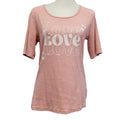 Hand Printed Upcycled Womens Medium Love Love Love Valentine Heart Tee Shirt