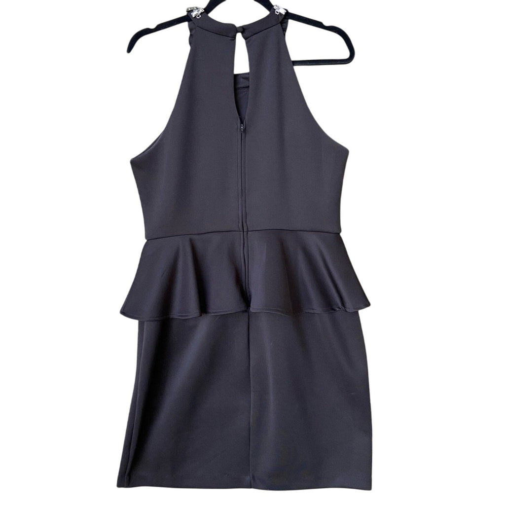 Bisou Bisou Womens Size 12 Black Jeweled Collar Sleeveless Back Zip Peplum Dress