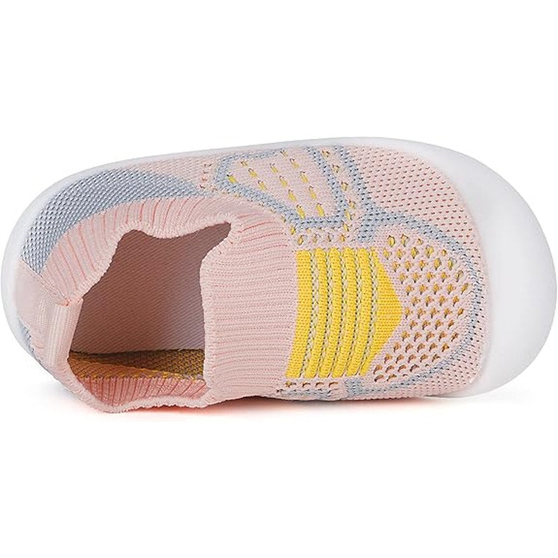 Baby Girls Size 0 Pink Yellow Sneakers Slip On Round Toe Rubber Sole Shoes