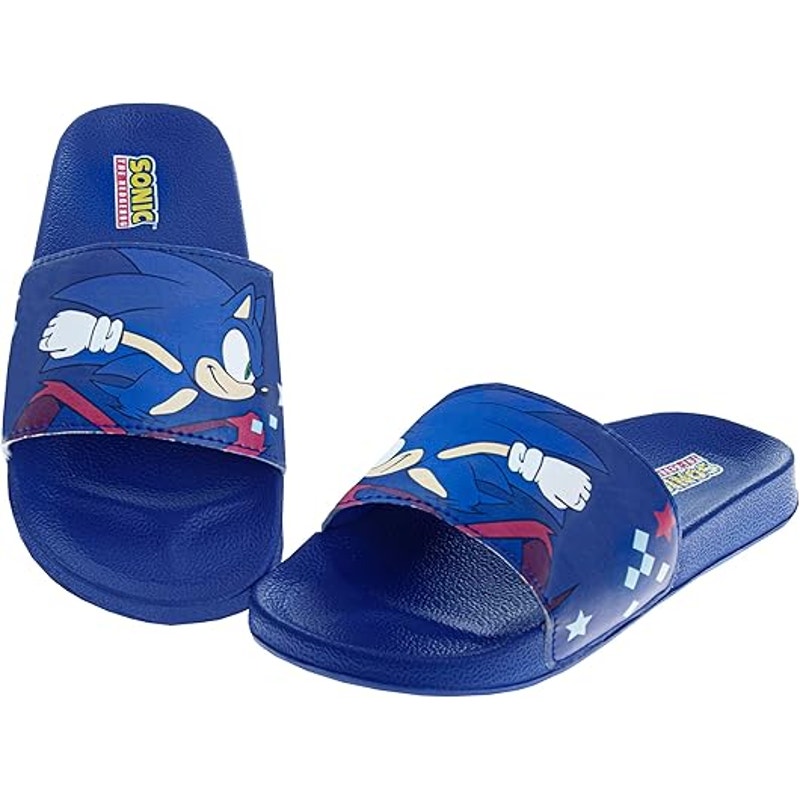 New Josmo Boys Size 2-3 Blue Sonic the Hedgehog Slide On Wide Strap Sandal Shoes