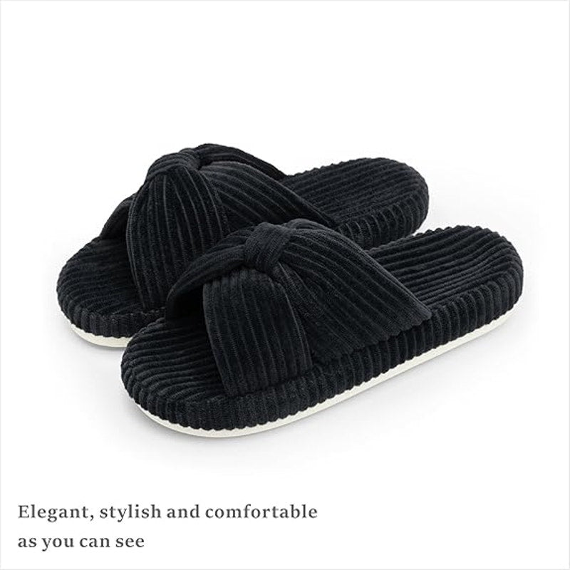 Chantomoo Womens Size 12 Black Corduroy Slippers Open Round Toe House Shoes