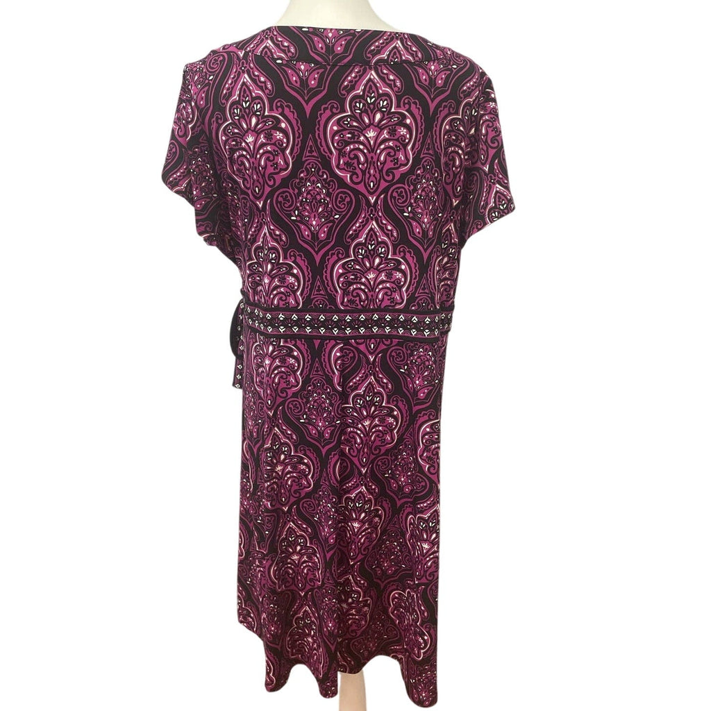 Apt 9 Womens 1X Short Sleeve Purple Faux Wrap Belted Floral Midi Sheath Dress