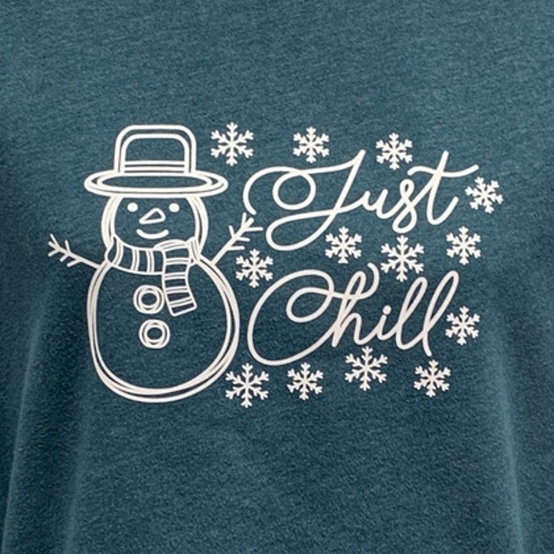 Hand Printed Upcycled Womens Large Snowman Snowflake Just Chill Sweatshirt
