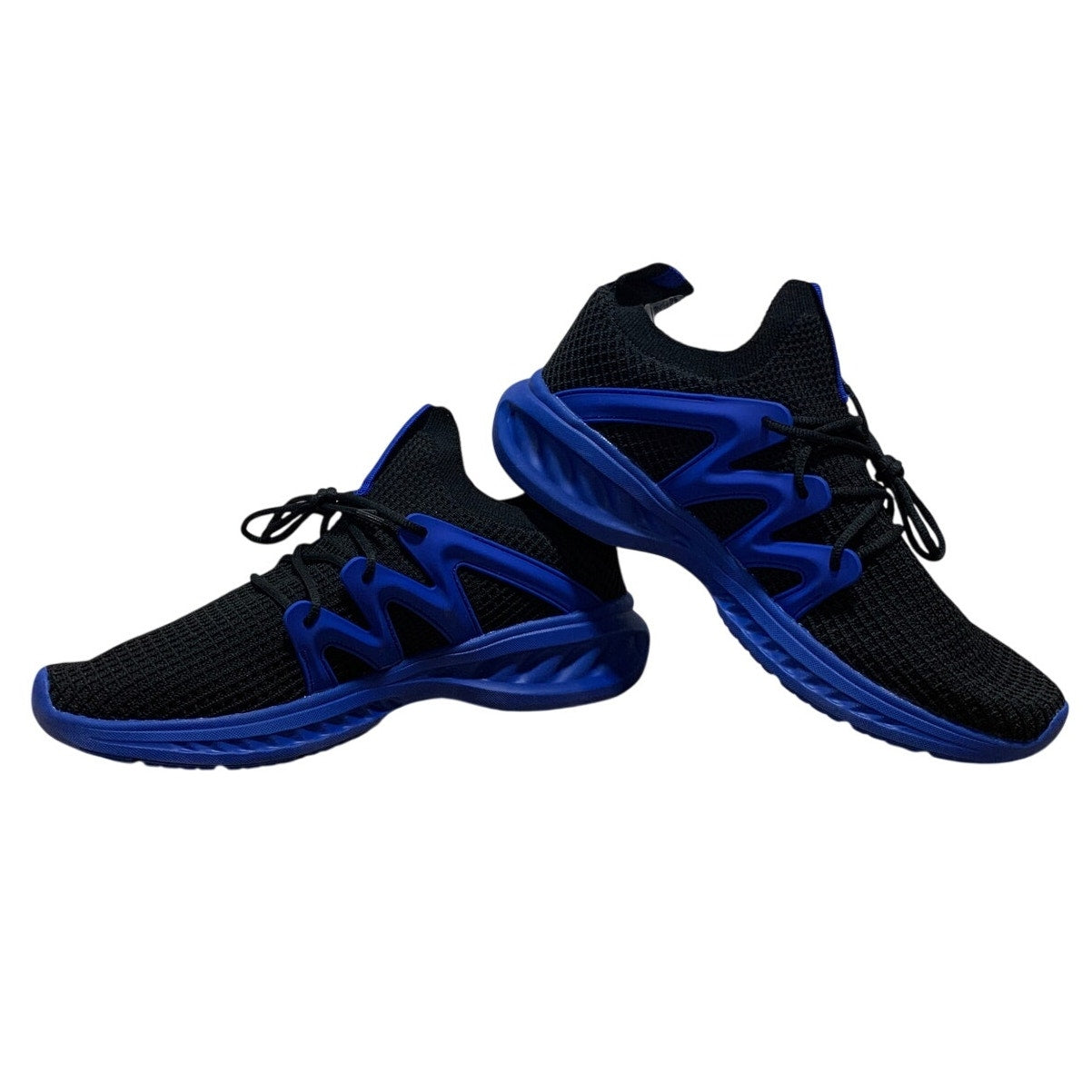New Pujcs Mens Size 10 Blue Black Mesh Lace Up Slip On Walking Athletic Shoes