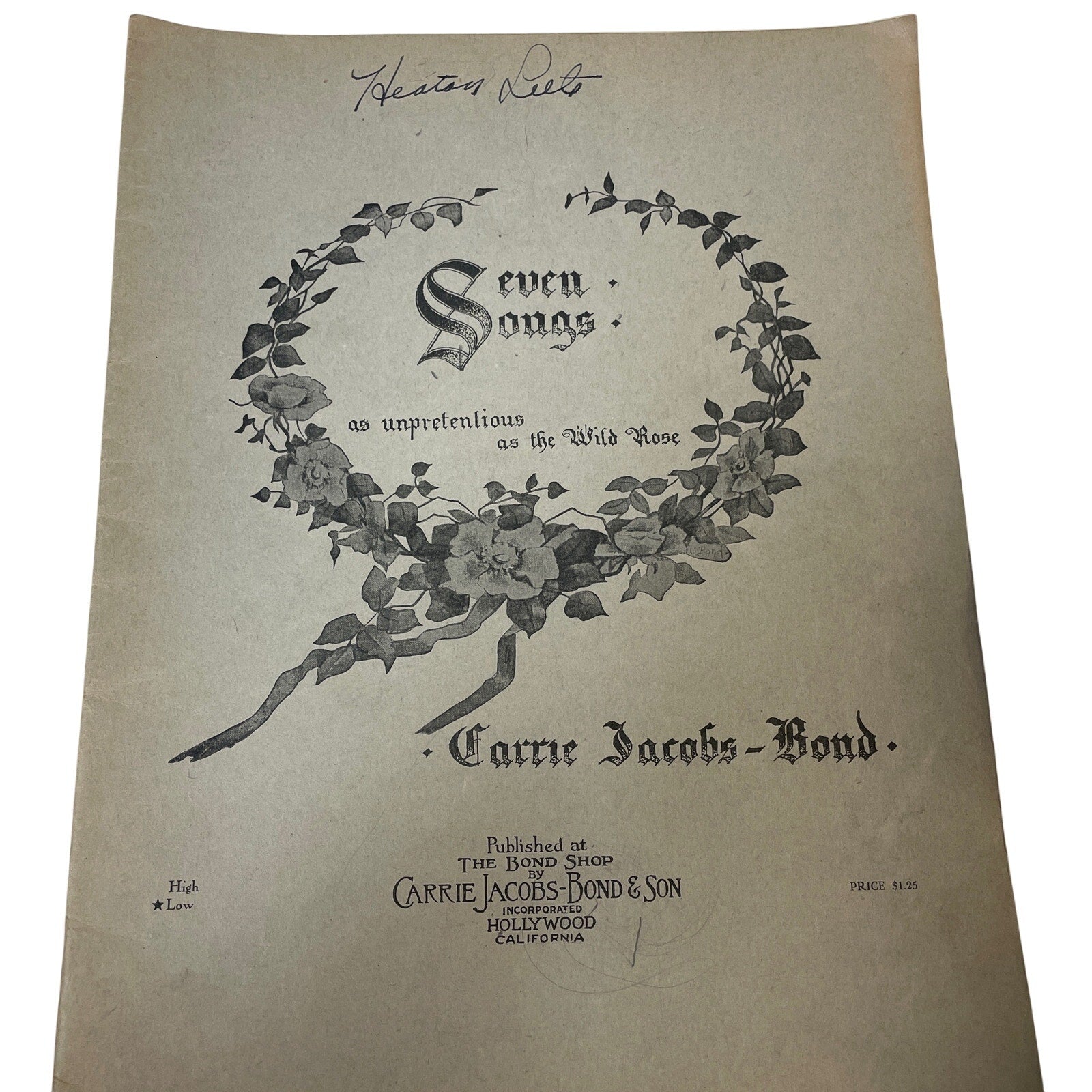 Antique 1901 Seven Songs As Unpretentious Wild Rose Jacobs-Bond Sheet Music Book