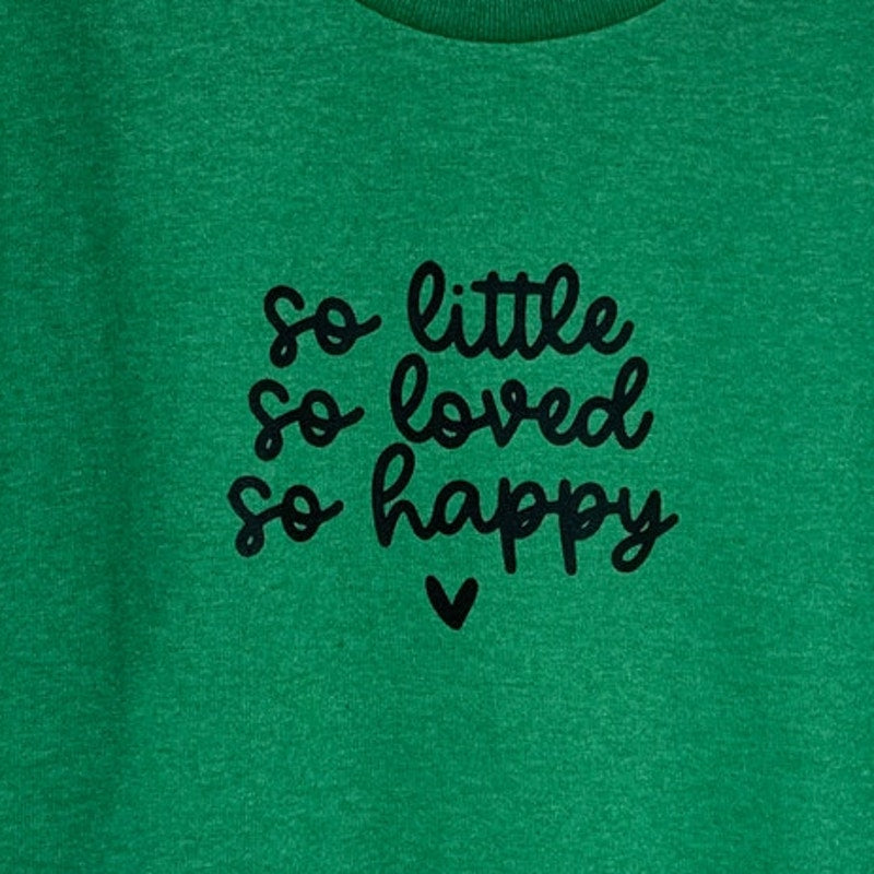 New Hand Printed Girls Small So Little So Loved So Happy Short Sleeve Tee Shirt