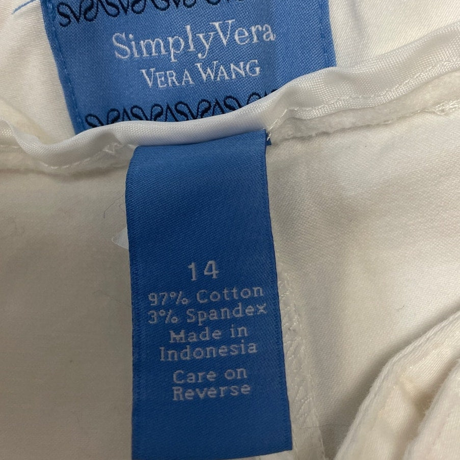 Simply Vera Time & Tru Womens Large Cropped White Cotton Blend Capri Pants