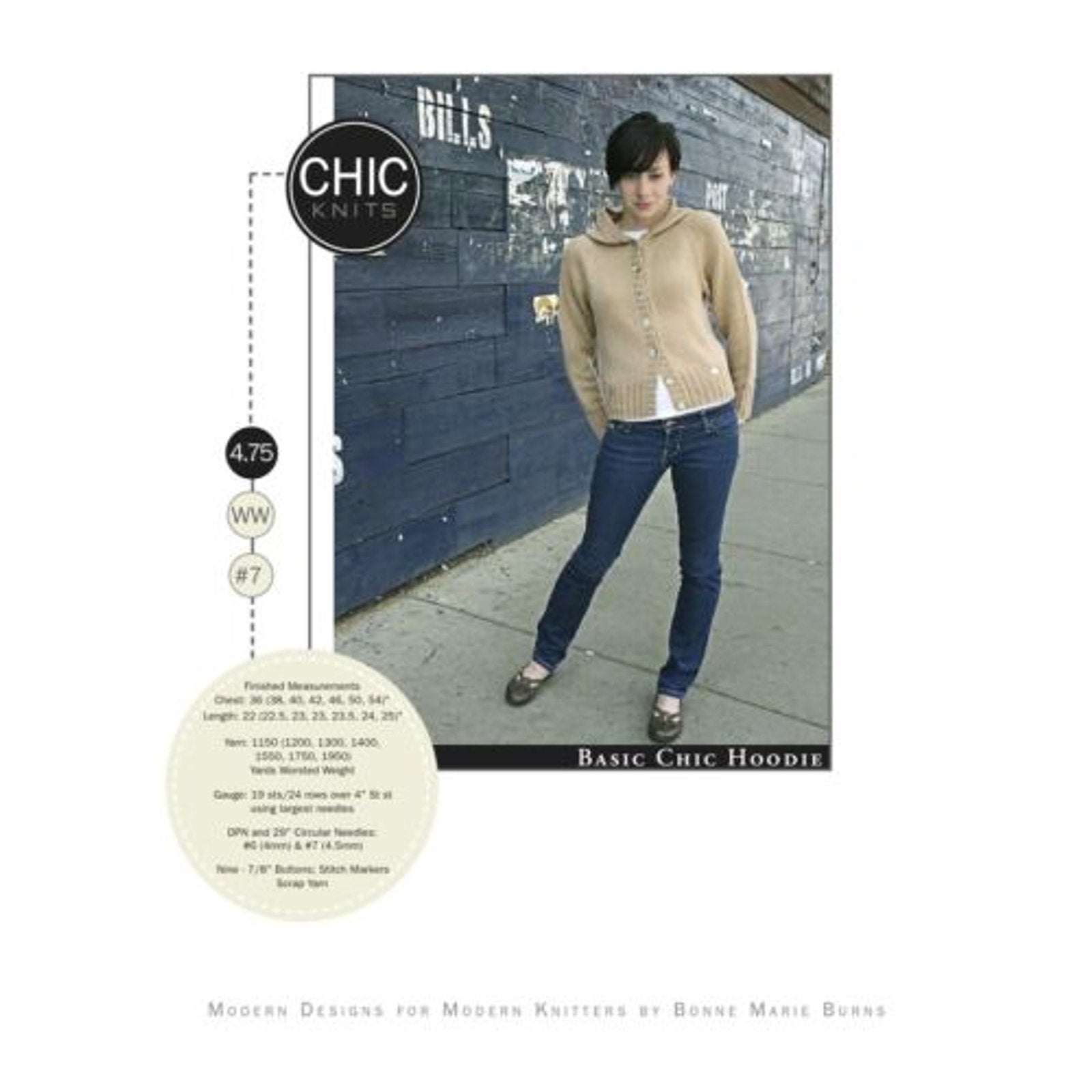 New Bonnie Marie Burns Chic Knits #7 Basic Chic Hoodie Knitting Pattern