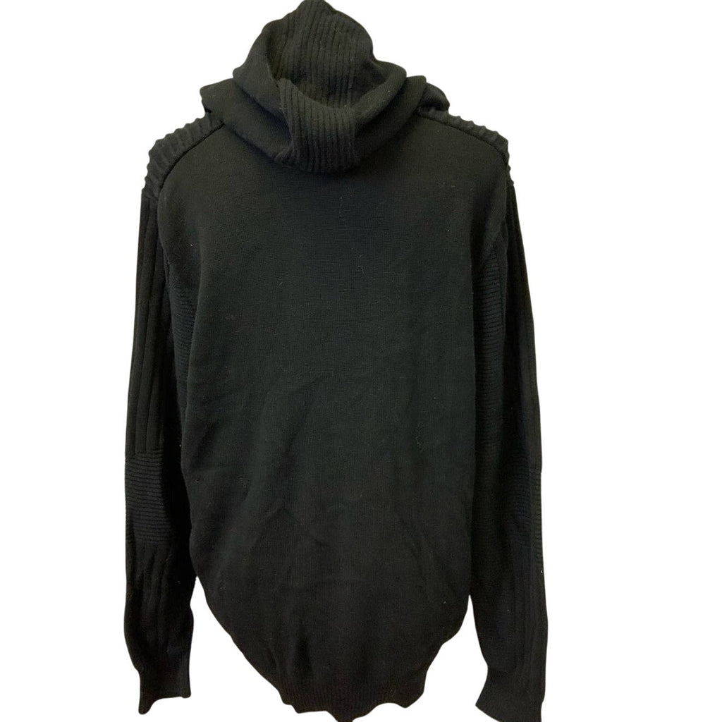 INC Mens Large 100% Cotton Long Sleeve Black Hooded Ribbed Sweater Hoodie