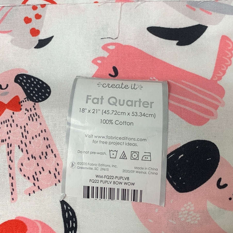 New Create It 18"X21" Valentine Puppy Dog Cotton Fat Quarter FQ Quilting Fabric