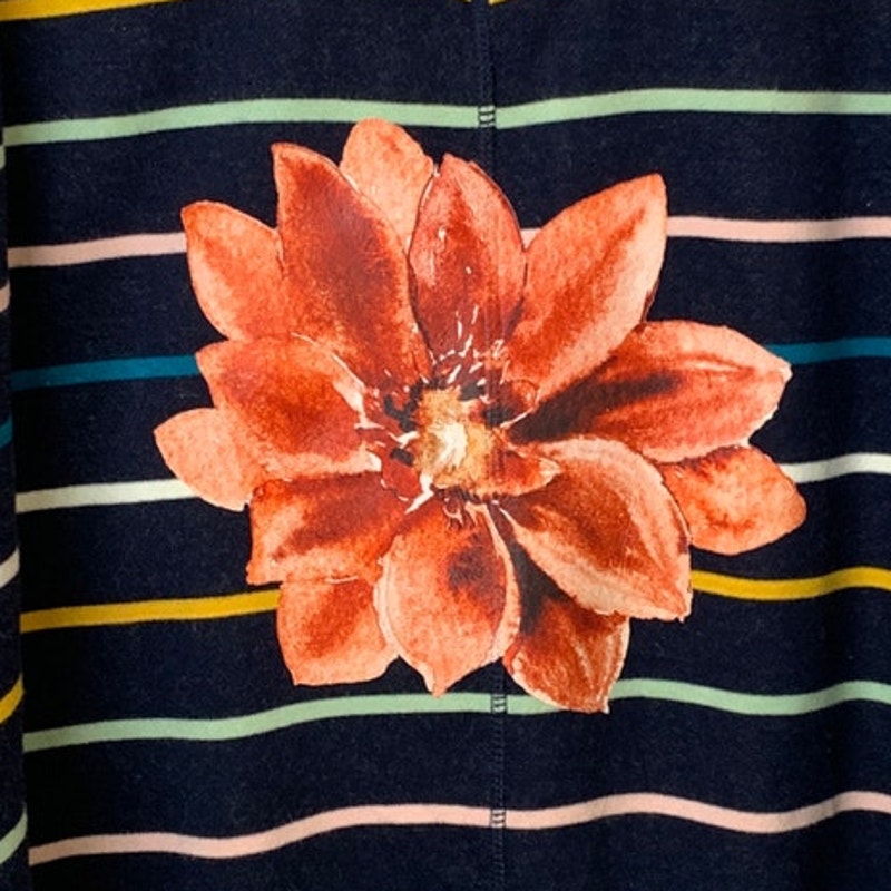 Upcycled Hand Printed Womens Size XL Poinsettia Red Flower Striped Sweatshirt