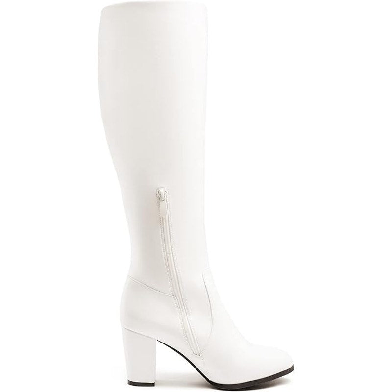 New Dream Pairs Women Size 8.5 White Faux Leather 3" Heel Knee High Boots w Flaw
