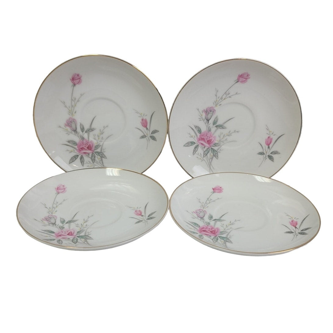 Set of 4 Vintage Golden Rose Flower Gold Rim Fine China Japan Teacups Saucers