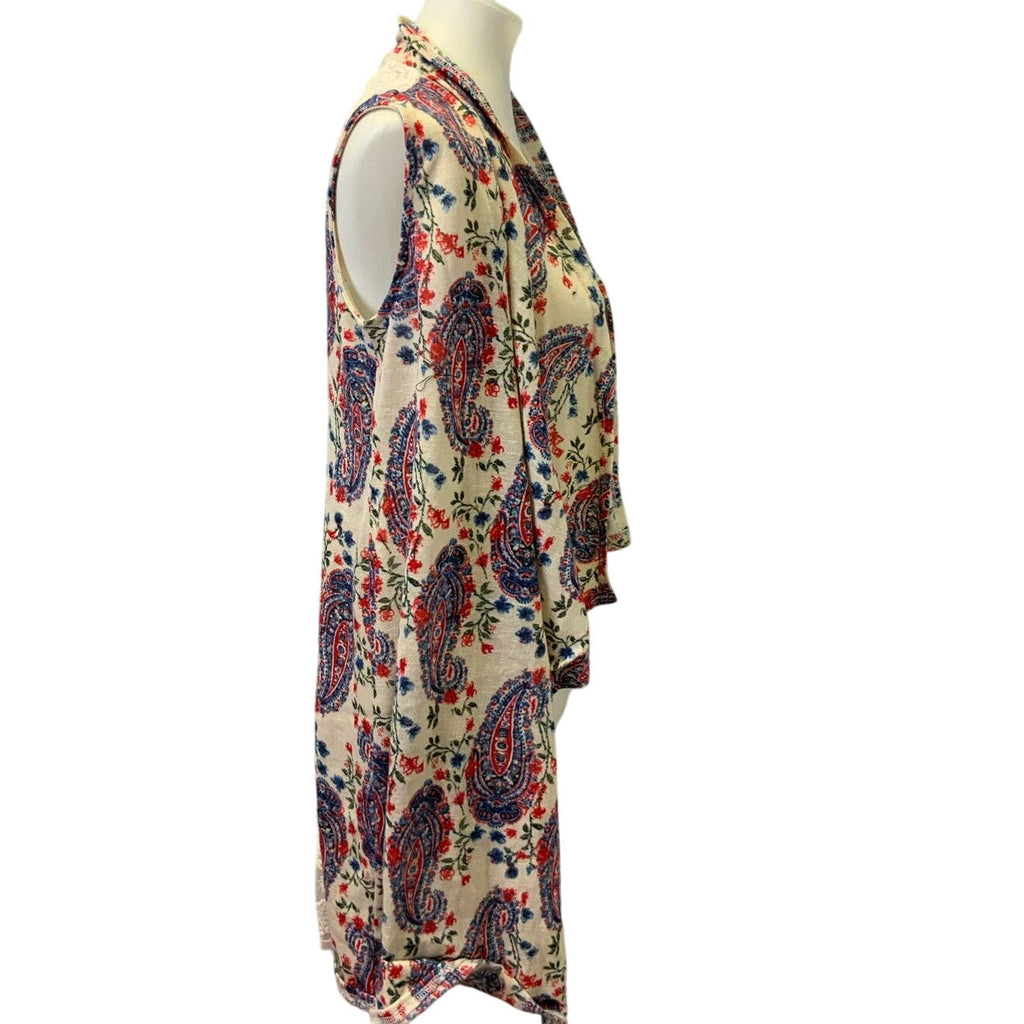 Cato Medium Paisley Sleeveless Long Flowy Floral Coverup Cardigan Lace Inset