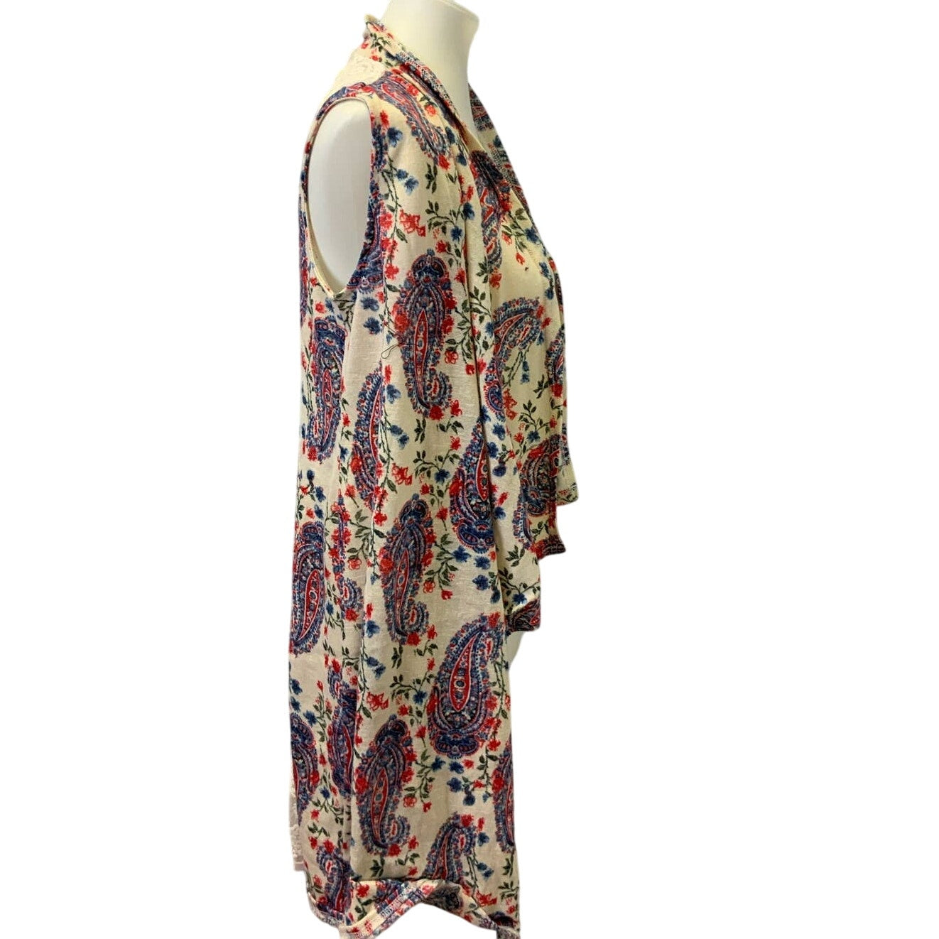 Cato Medium Paisley Sleeveless Long Flowy Floral Coverup Cardigan Lace Inset