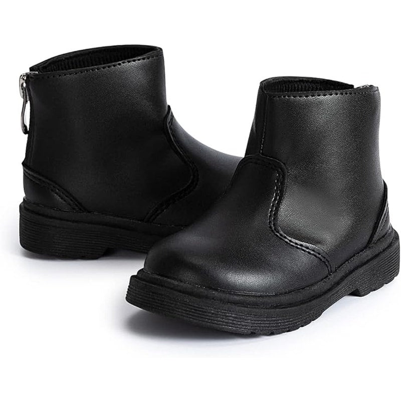 Miamooi Toddler Girls Size 5.5 Black Boots Faux Leather Round Toe Back Zip Shoes