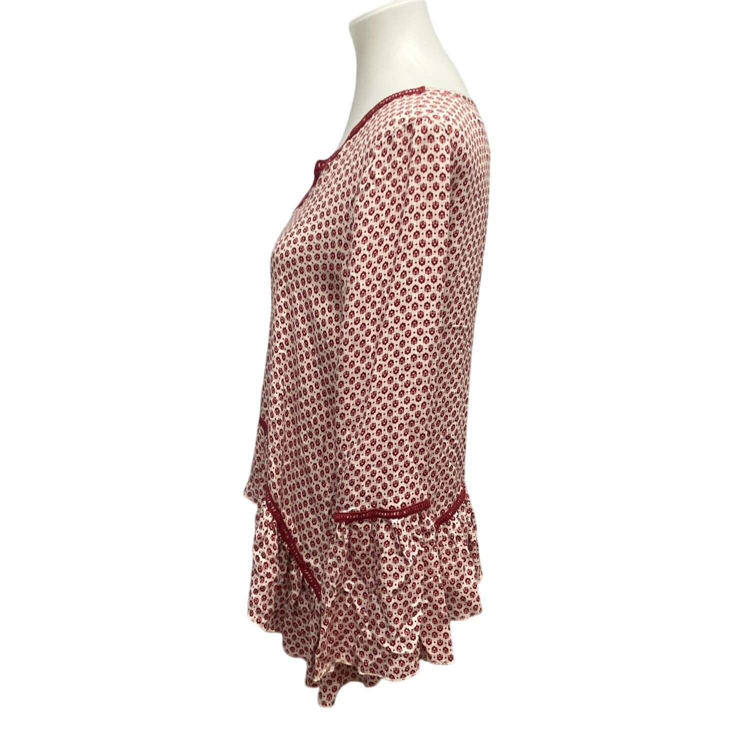 New RIley + James Womens Small Rayon Long Bell Sleeve Peasant V Neck Blouse