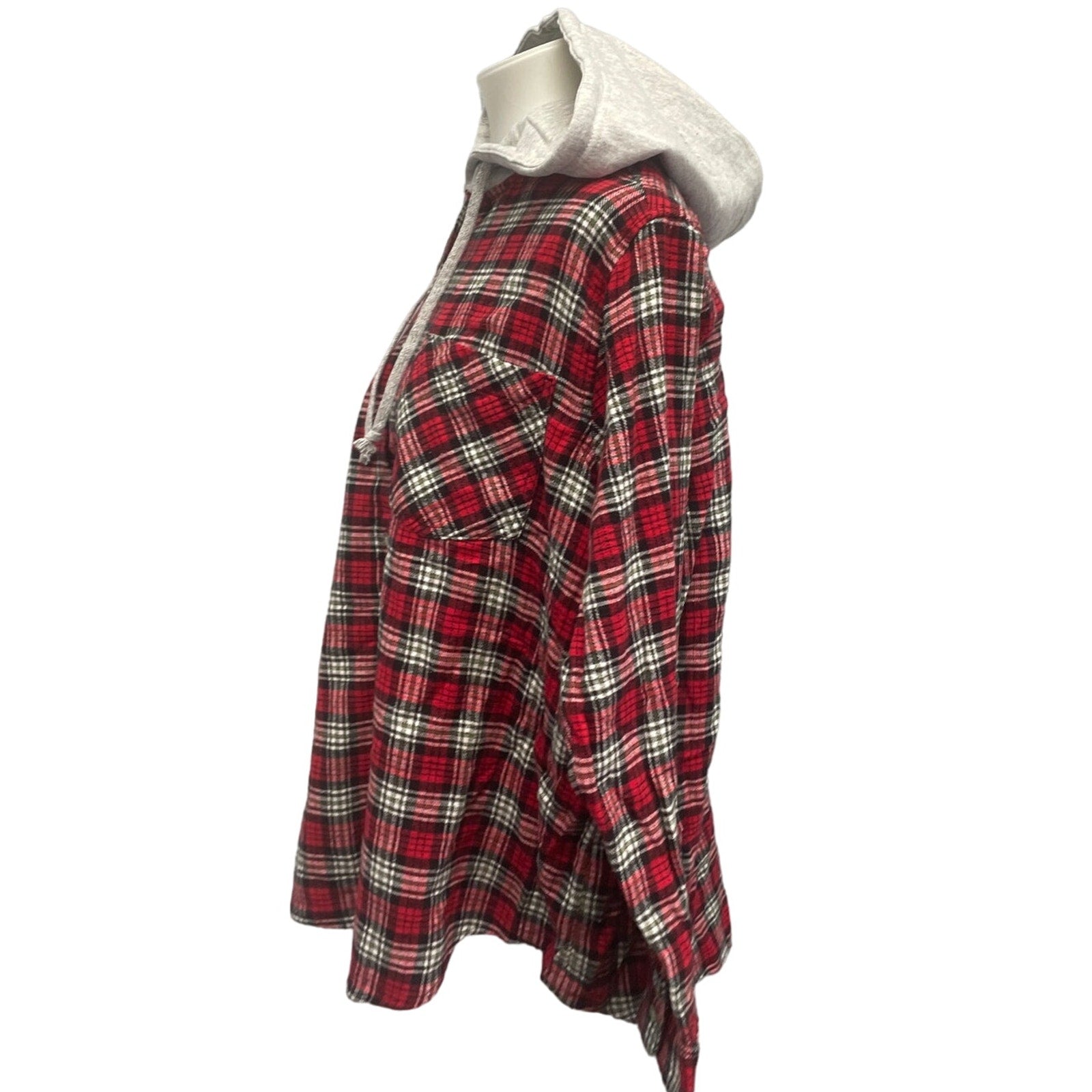 New Hand Printed Womens Medium Rustic Pine Cone Long Sleeve Plaid Flannel Hoodie