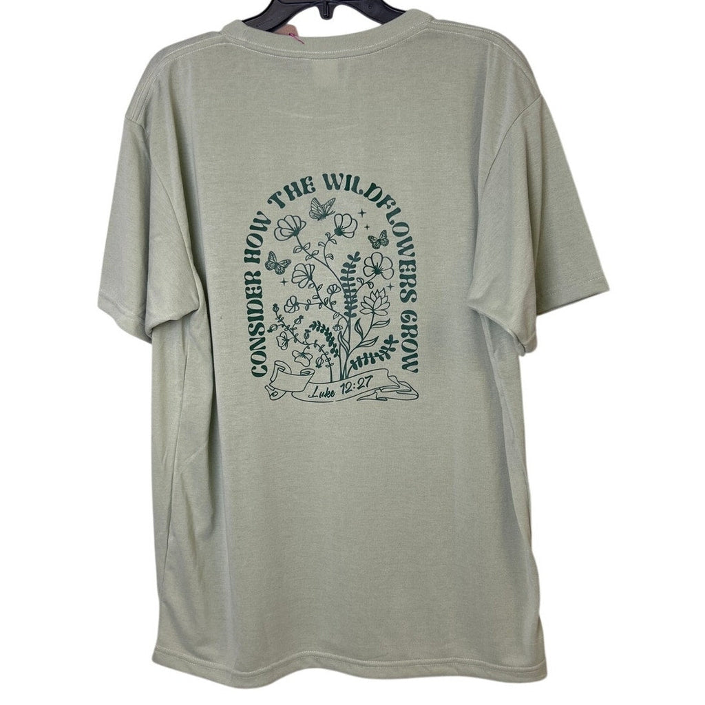 New Hand Printed Mens XL Consider How The Wildflowers Grow Short Sleeve T Shirt