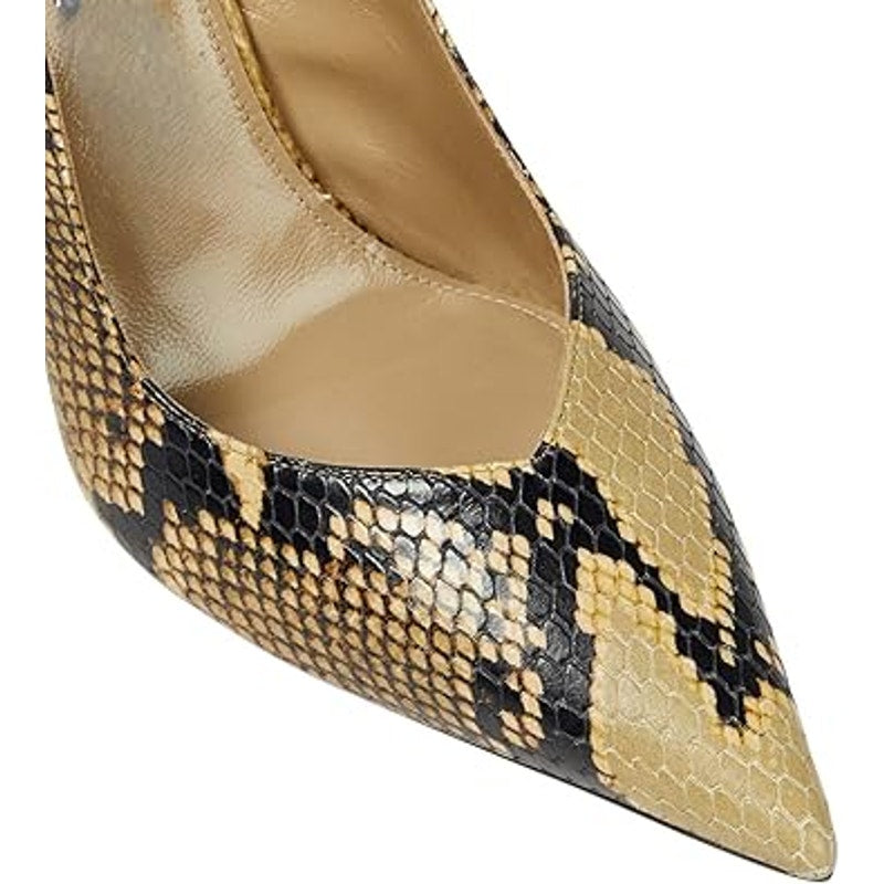 New Caglglz Womens Size 10 Gold Black Faux Snake 4.5" Wedge Heel Slingback Shoes