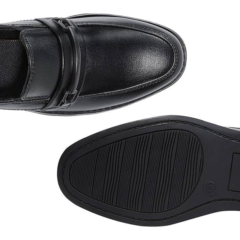 New HomeHot Boys Size 11 Black Faux Leather Slide On Buckle Top Loafer Shoes