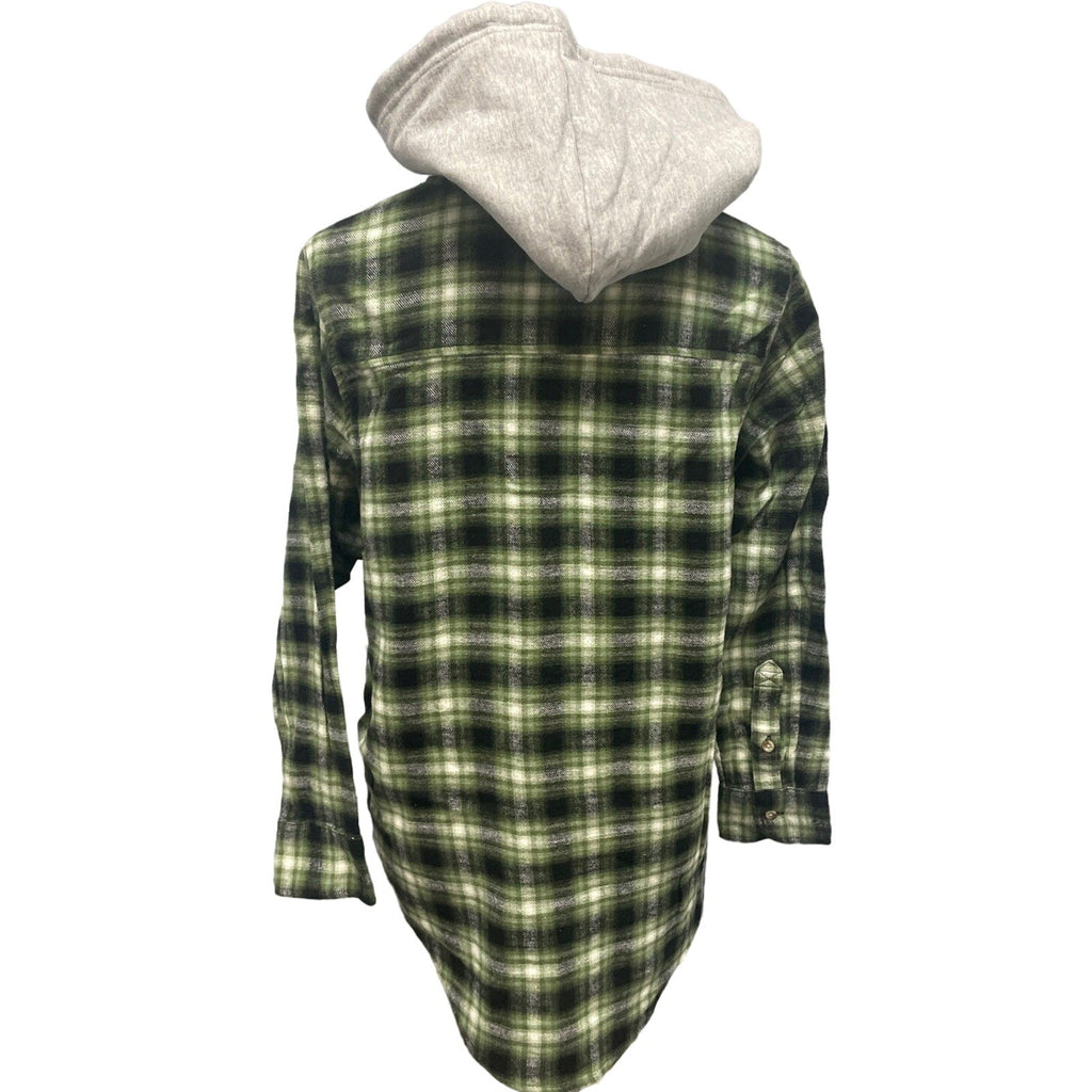 New Time and Tru Womens XL Long Sleeve Plaid Flannel Cotton Blend Hoodie