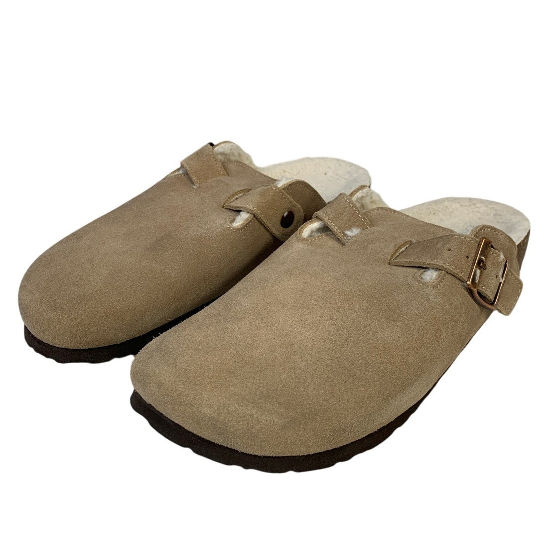 Kidmi Womens Size 11 Brown Clogs Suede Fur Lined Closed Round Toe Slip On Shoes