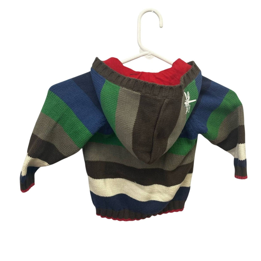 Osh Kosh Boys 2 Mos Upcycled Striped Hooded Full Zip Sweater Jacket w Pockets