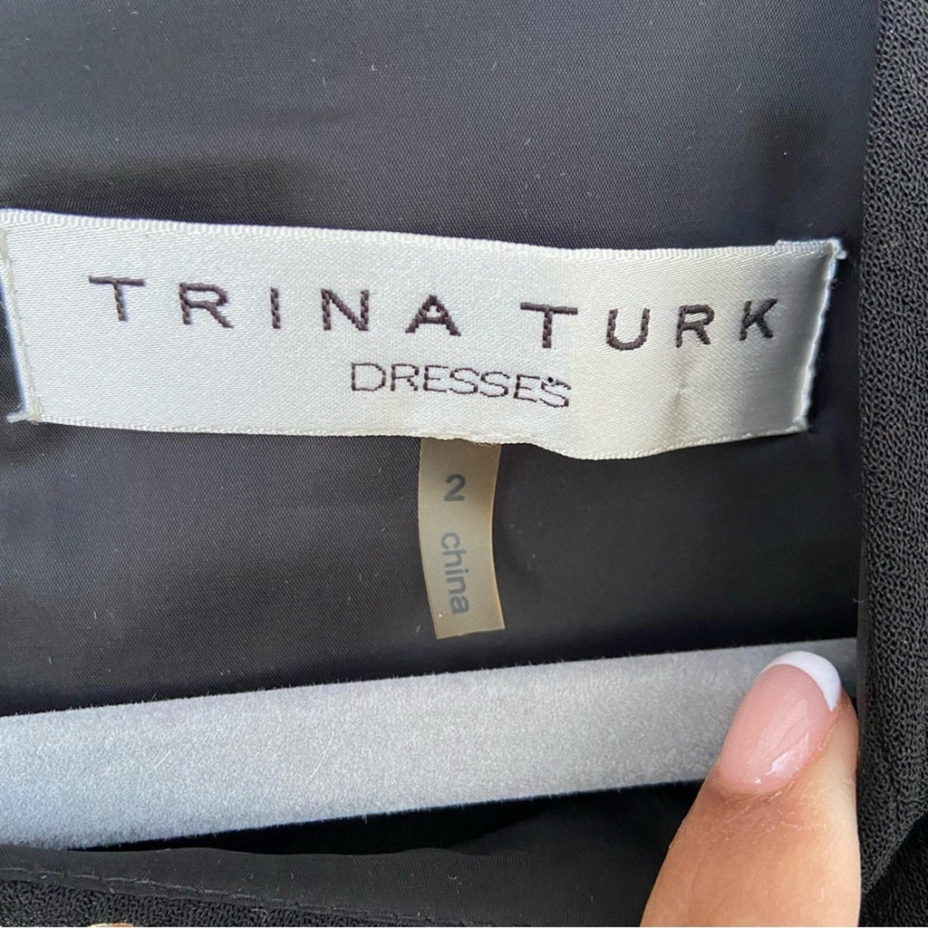 Trina Turk Womens Size 2 Black Shift Midi Gold Stud Sleeveless Sheath Dress