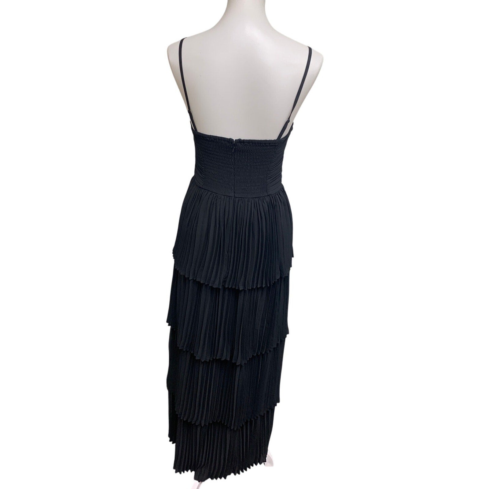 New American Eagle Womens Size Medium Black Strappy Tiered Pleated Maxi Dress