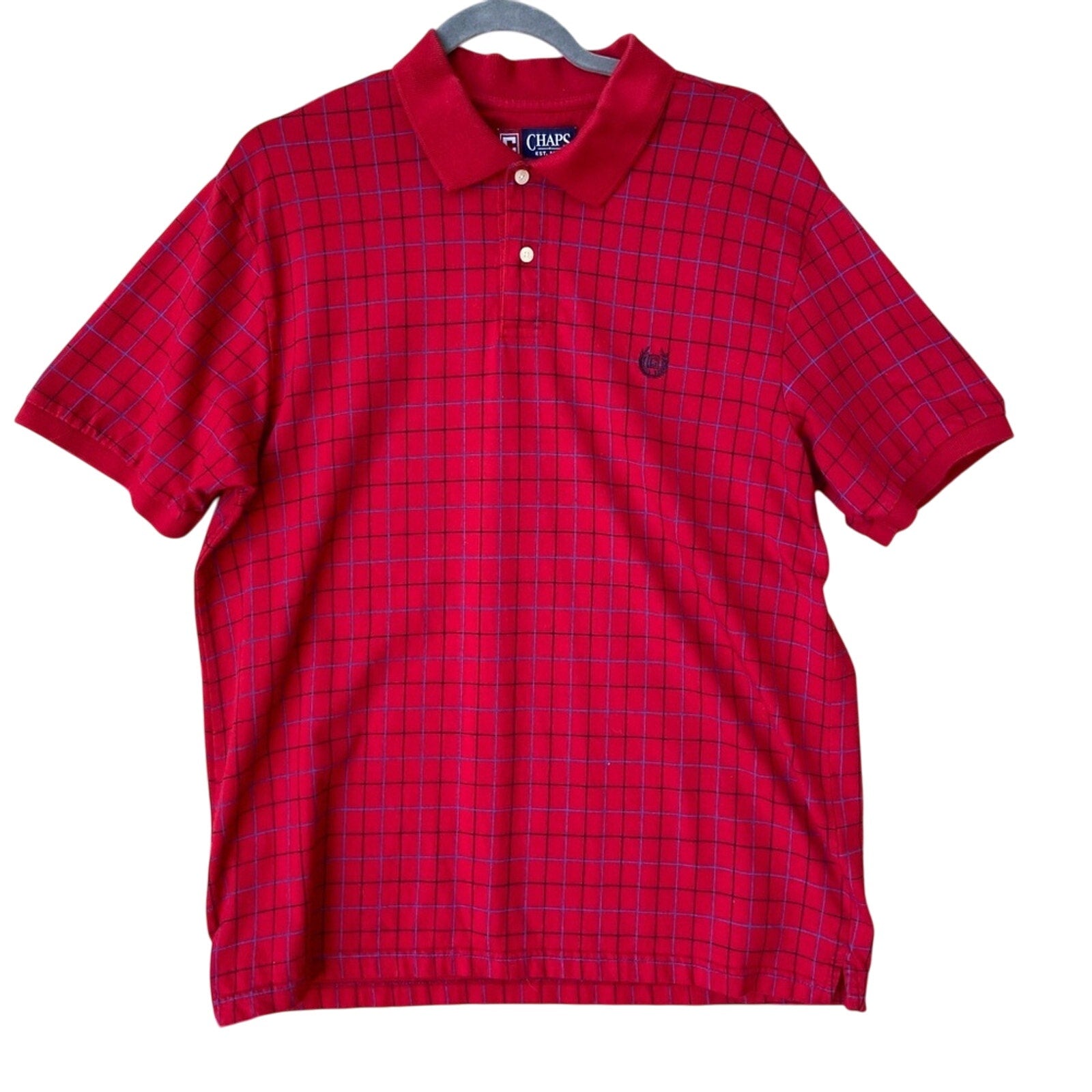 Chaps Mens Large 100% Cotton Window Pane Short Sleeve Collared Polo Shirt