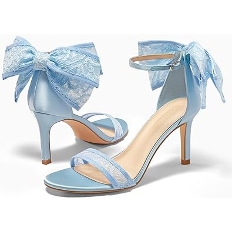 New Coutgo Womens Size 11 Blue Lace Bow 3.5" Heels Open Toe Ankle Strap Shoes
