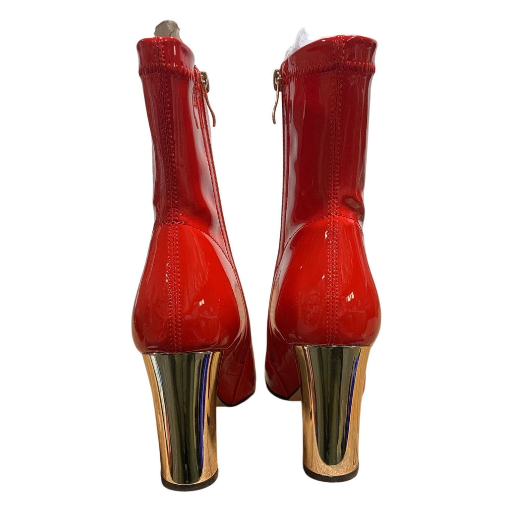 Reitoye Womens Size 8 Red 3.5" Metallic Chunky Heel Square Toe Ankle Boot Shoes