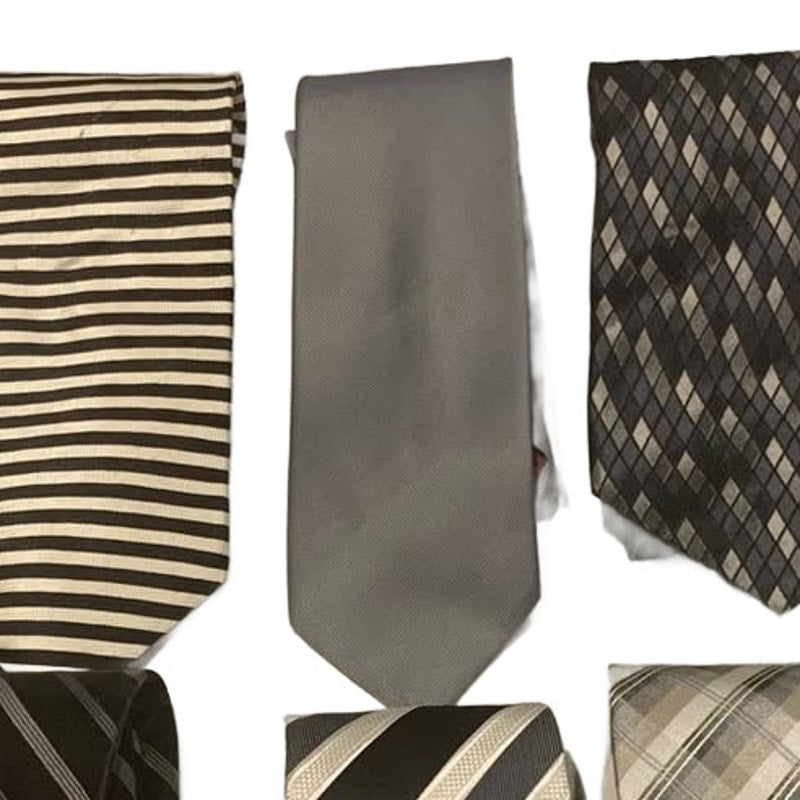 Lot of 6 Black White Silver Striped Geometric Vintage and Newer Mens Neck Ties