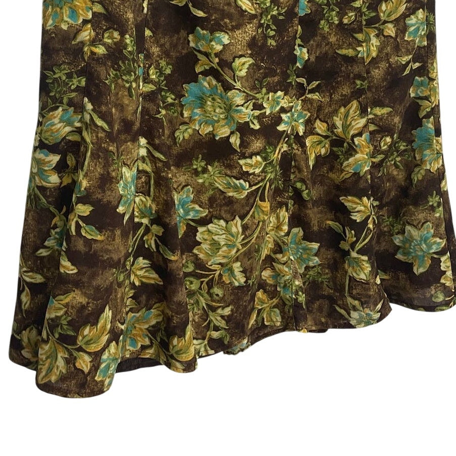 Requirements Womens XL Fit & Flare Floral 100% Polyester Elastic Back Midi Skirt