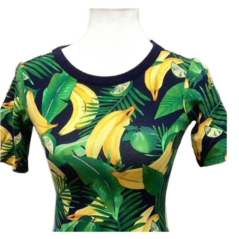 Old Navy Womens XS Banana Lime Fern Body Con Cotton Blend Knee Length Dress