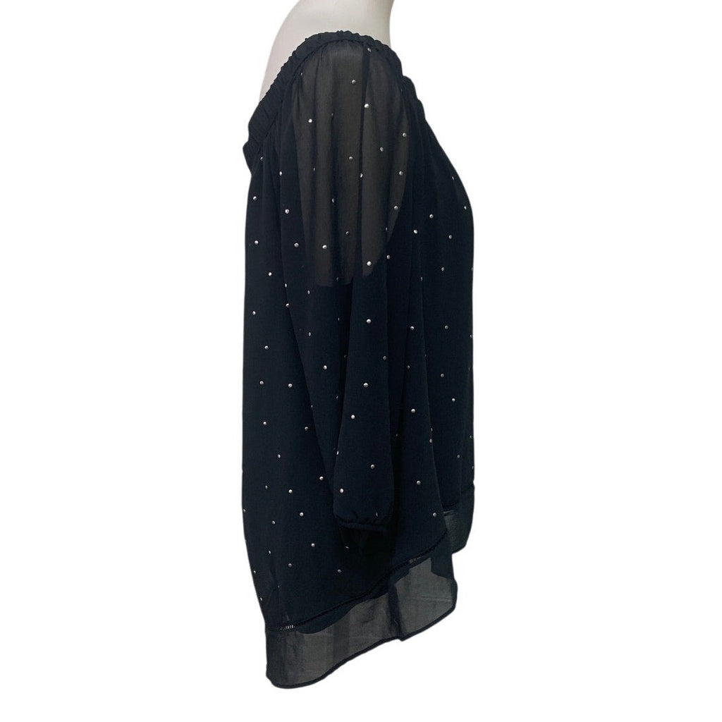 Maurices Womens Large Off The Shoulder Long Sleeve Sheer Metallic Studs Top